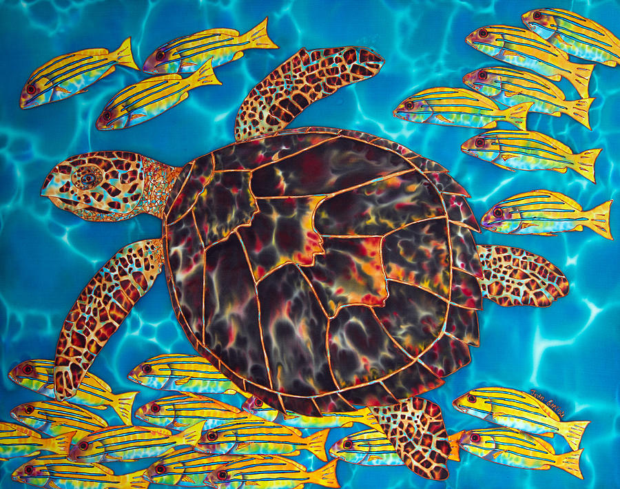 Sea Turtle with Schooling Fish Painting by Daniel Jean-Baptiste
