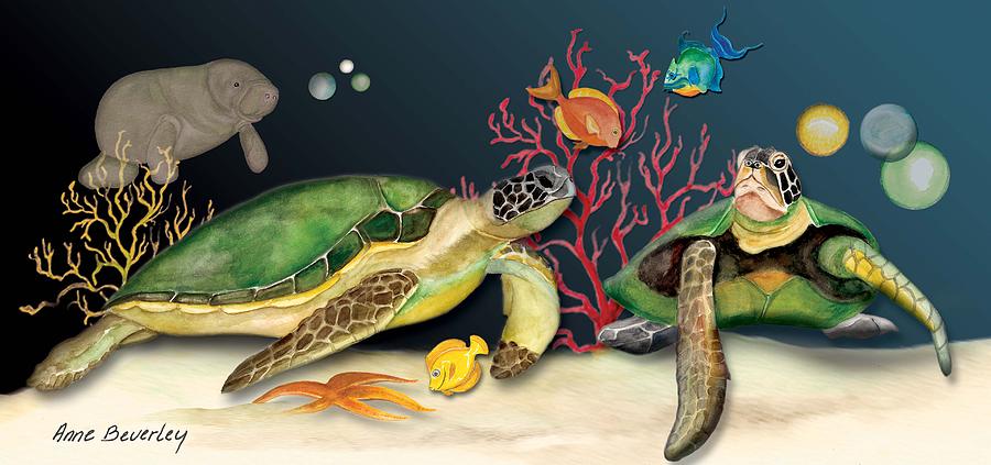 Sea Turtles Painting by Anne Beverley-Stamps