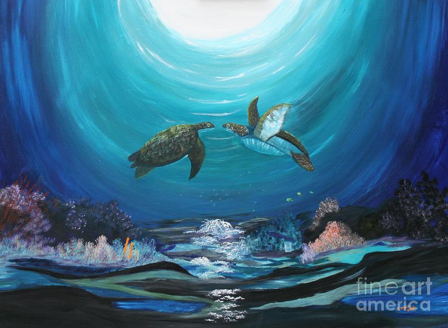 Sea Turtles Greeting Painting by Myrna Walsh
