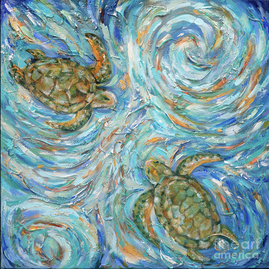 Sea Turtles in the Current Painting by Linda Olsen