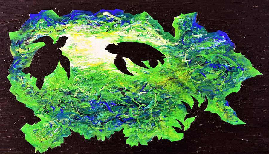 Sea Turtles Painting - Sea Turtles by Iron Patriot Woodburning