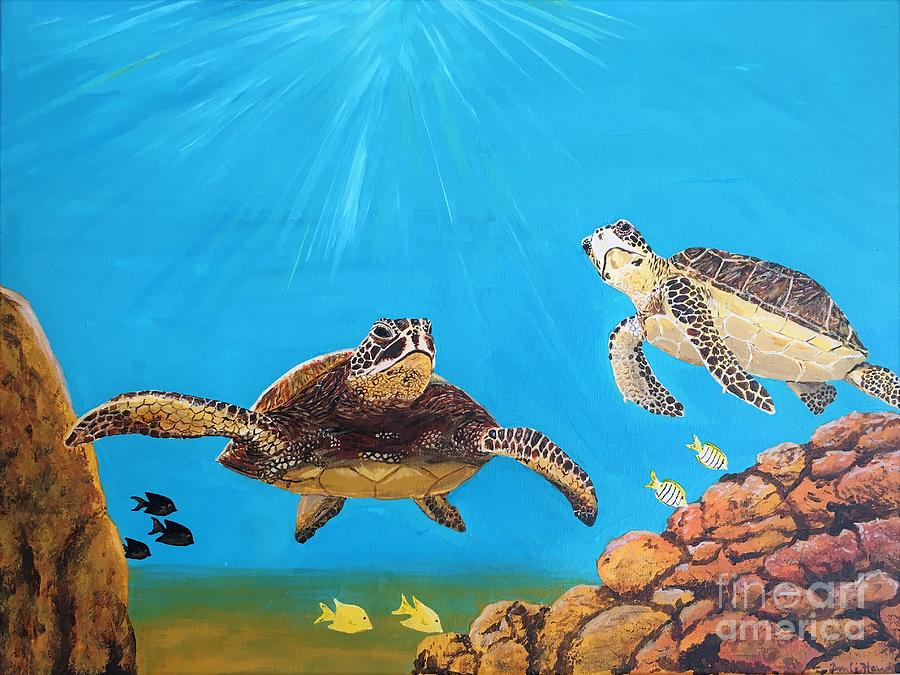 Sea Turtles Swimming Painting by Amie Hawk | Fine Art America