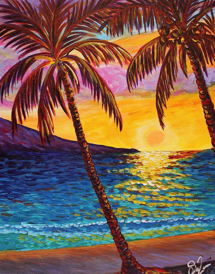 Sunset Painting - Sea Wall Sunset by Suzanne D MacAdam