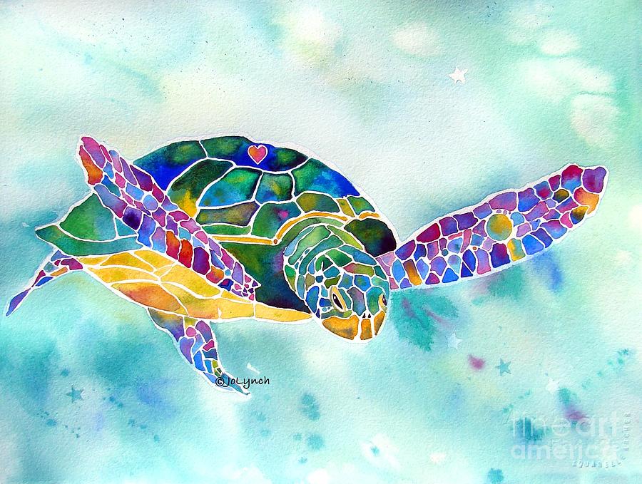 Sea Weed Sea Turtle  Painting by Jo Lynch