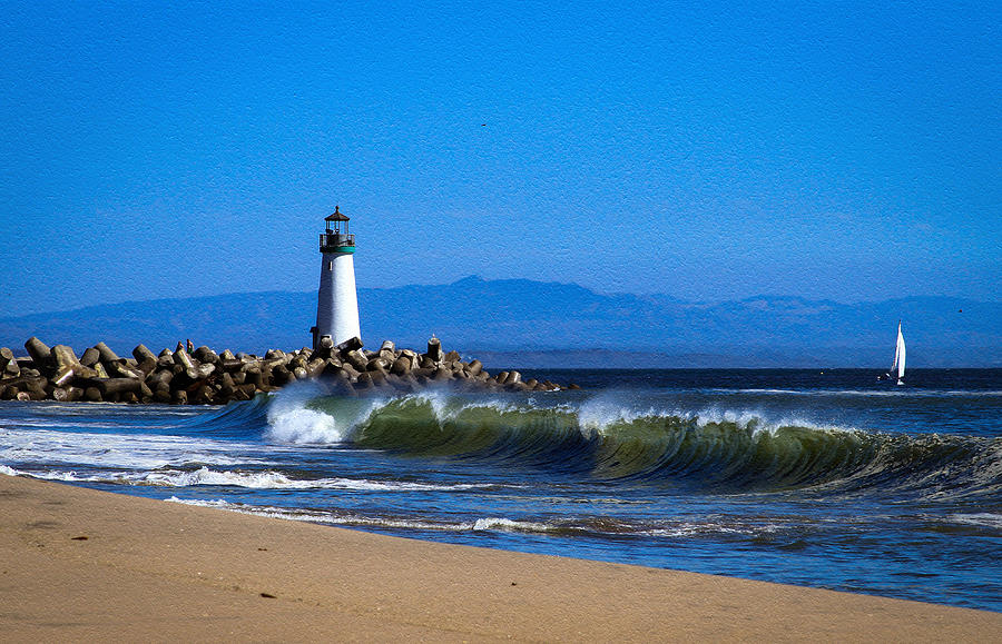 Seabright Beach Lighthouse With Surf Photograph by Bonnie Follett
