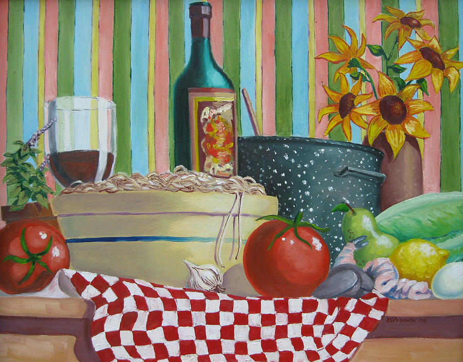 Still Life Painting - Seafood and Pasta by D T LaVercombe