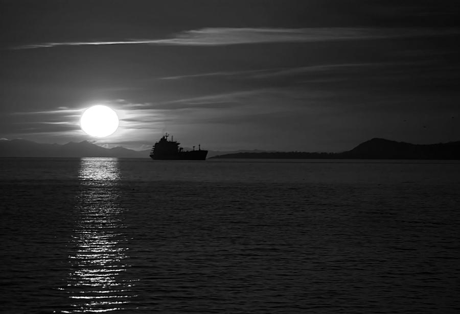 Seagoing Ship at Sunset Photograph by Dale Stillman