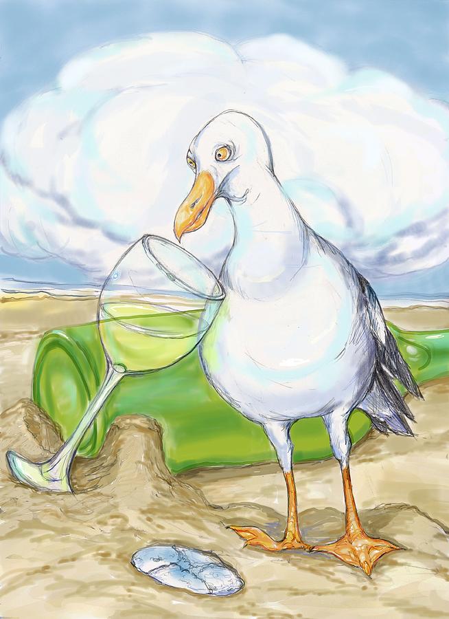 Seagull Chardonnay Drawing by Peggy Wilson