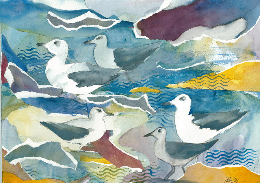 Seagull Collage Painting by Kelly Perez