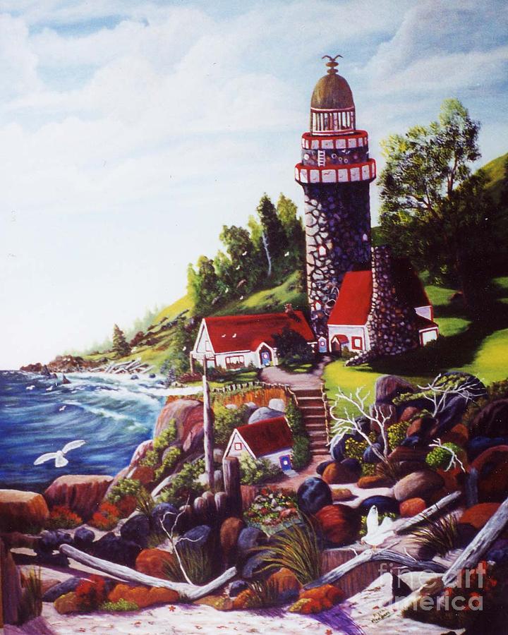 Seagull Cove and Lighthouse Painting by Myrna Walsh
