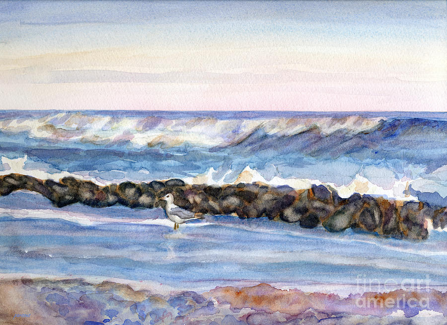 Seagull in the Surf, Long Beach Island, New Jersey Painting by Pamela Parsons