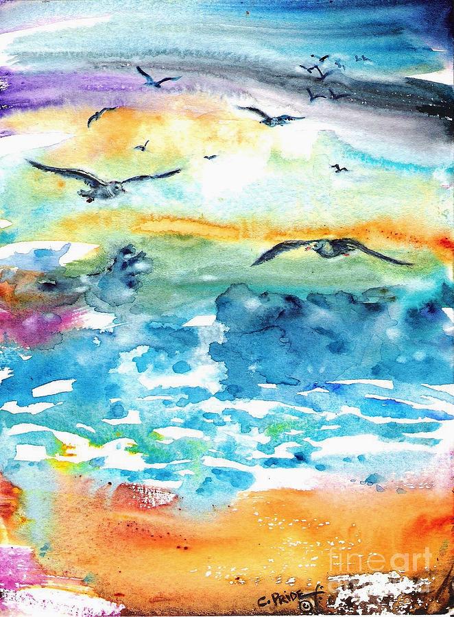 Seagull Seas Painting by Cynthia Pride