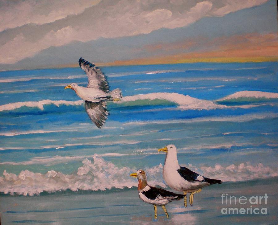 Seagulls Painting by Jean Pierre Bergoeing