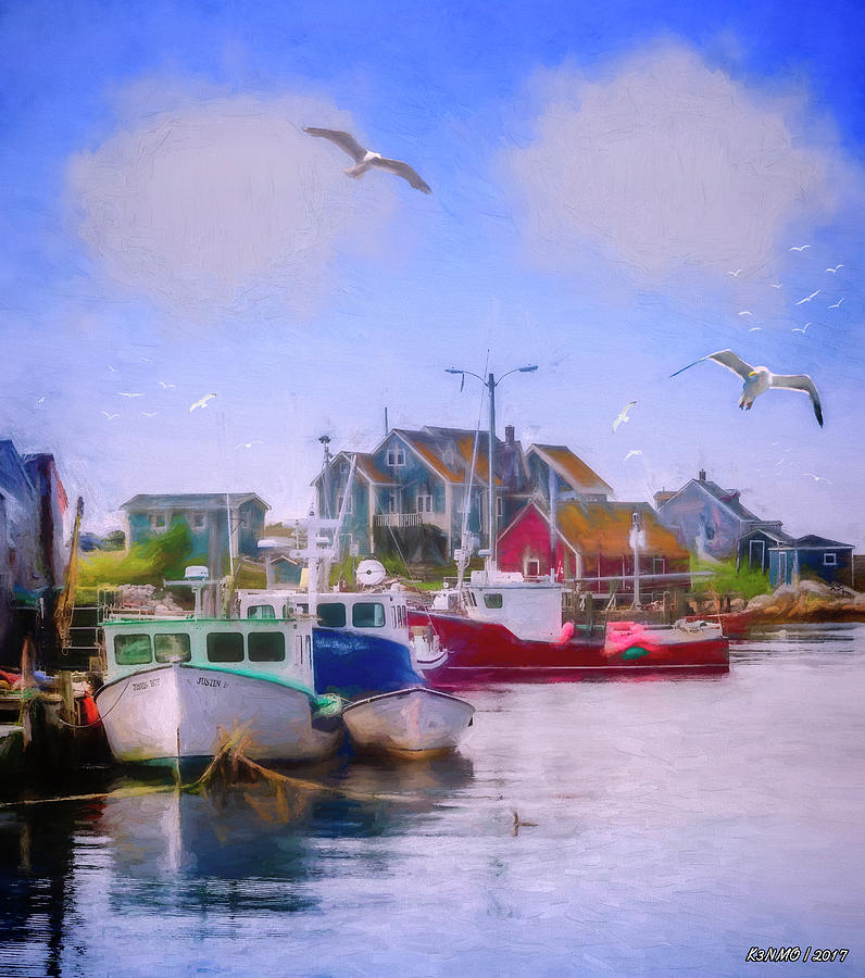 Seagulls of Peggys Cove Digital Art by Ken Morris