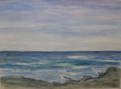 Seagulls On The Shore Painting by Joan Wallace Reeves