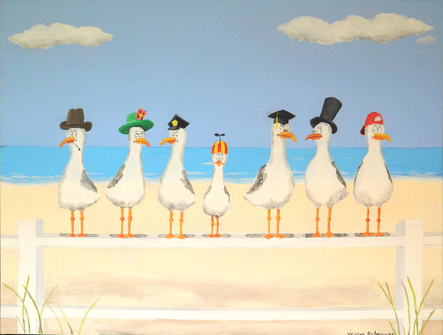 Seagulls with Hats Painting by Winton Bochanowicz