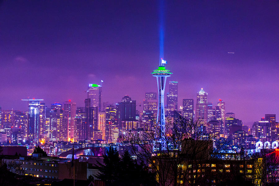 Seahawks 12th flag with Space Needle Photograph by Hisao Mogi