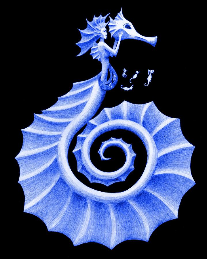 Seahorse Painting - Seahorse Amy Blue by Sarah Krafft