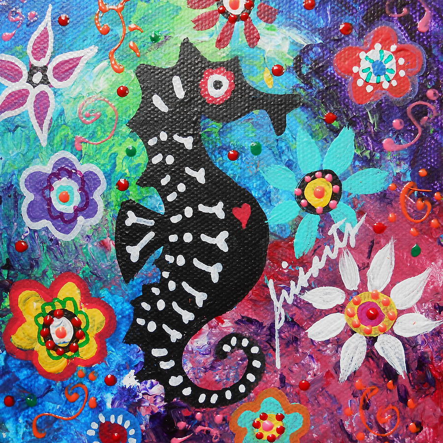 Seahorse Day Of The Dead Painting by Pristine Cartera Turkus