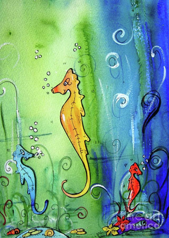 Seahorse family Painting by Mary Cahalan Lee - aka PIXI