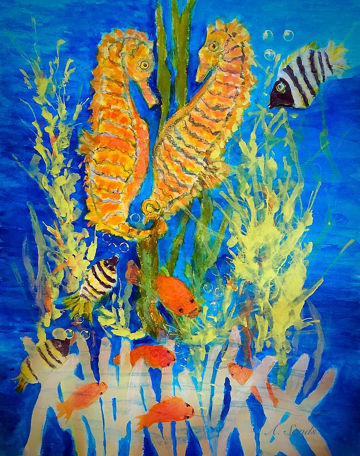 Seahorse Hangout Painting by Anne Sands