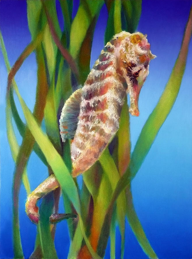 Seahorse Painting - Seahorse I among the Reeds by Nancy Tilles