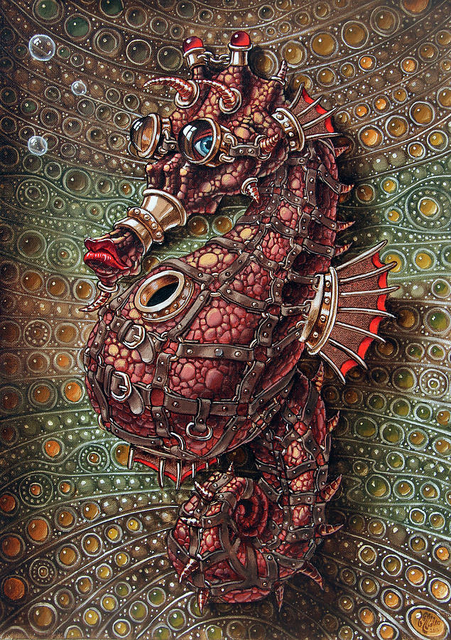 Seahorse in steampunk Painting by Victor Molev