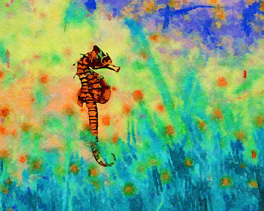 Seahorse In the Ocean Watercolor India Ink Photograph by Sandi OReilly