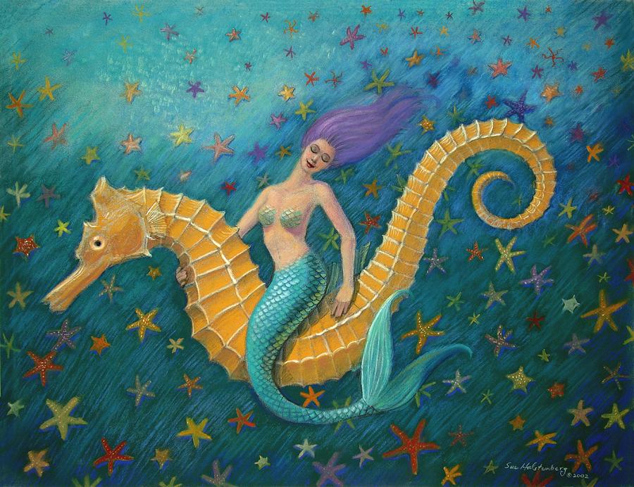 Seahorse Mermaid Painting by Sue Halstenberg