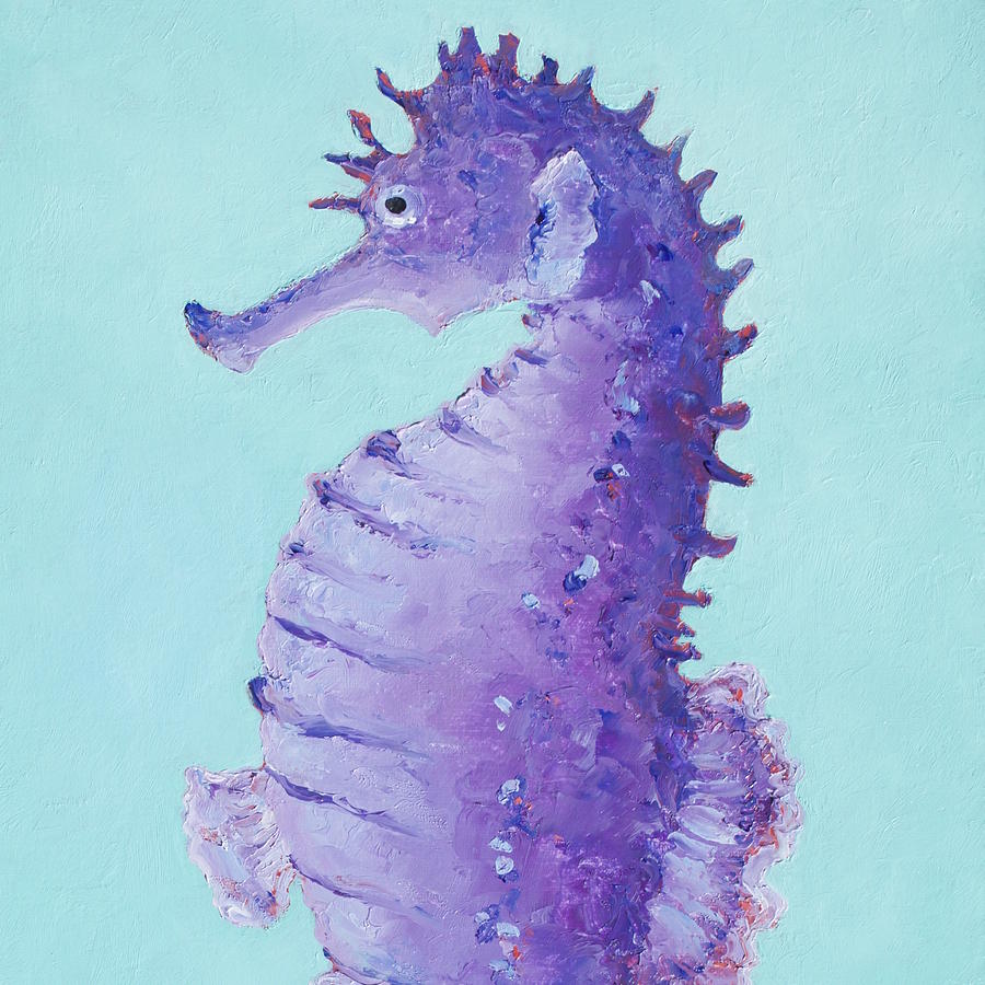 Seahorse Painting on Turquoise background Painting by Jan Matson