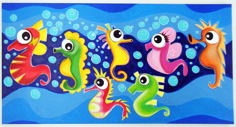 Fish Painting - sEAHORSE pARADE by Mara Morea