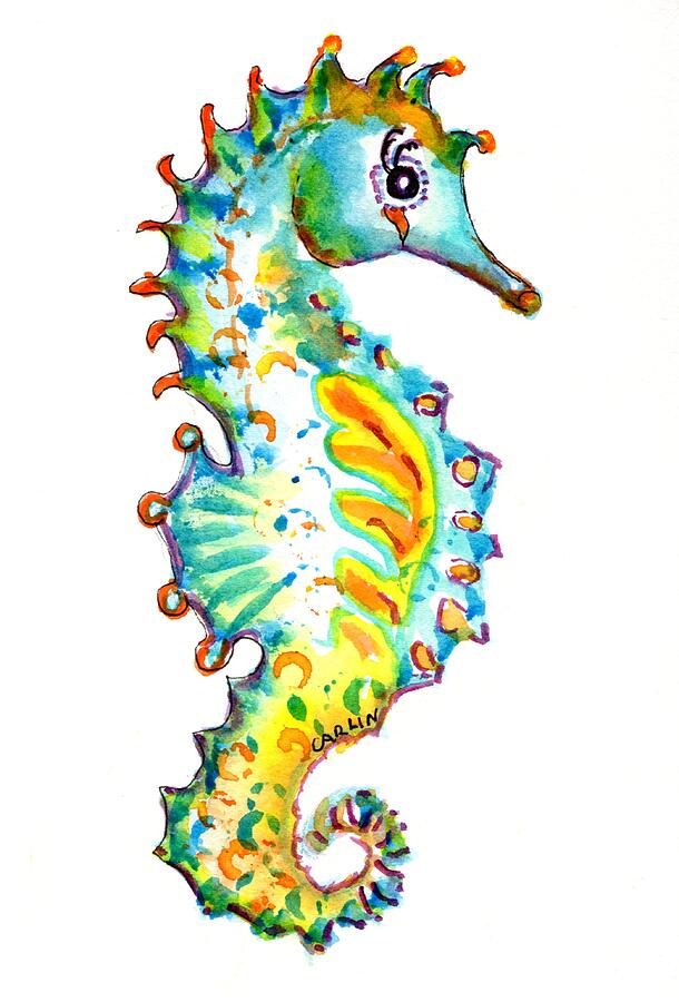 Seahorse Watercolor Painting by Carlin Blahnik CarlinArtWatercolor