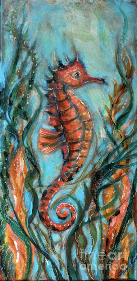 Seahorse with Kelp Painting by Linda Olsen