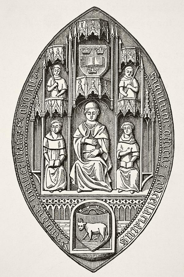 Black And White Drawing - Seal Of The University Of Oxford From by Vintage Design Pics