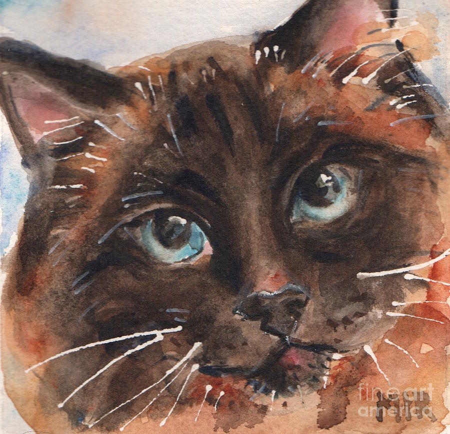 Seal Point Cat with Blue Eyes Painting by Maria Reichert