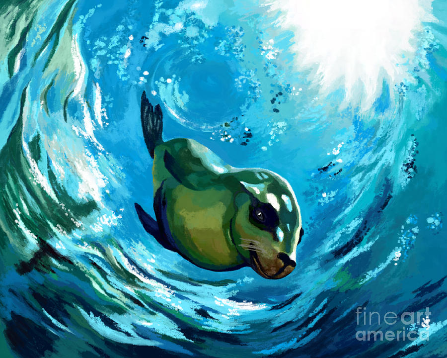 Seal Splash Dive Painting by Jackie Case
