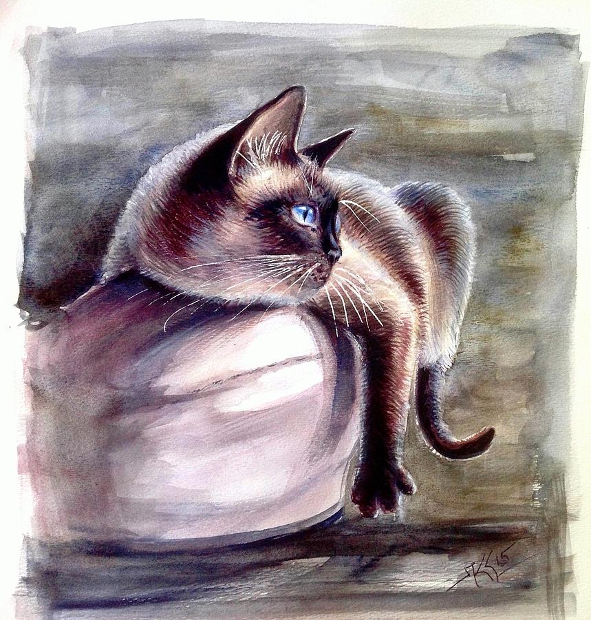 Siamese cat 2 Painting by Katerina Kovatcheva