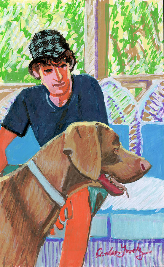 Sean with his Dog Painting by Candace Lovely