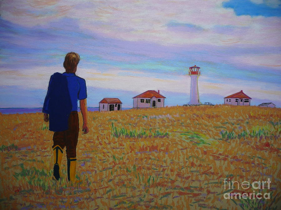 Seans visit to Cross Island Lighthouse Pastel by Rae  Smith