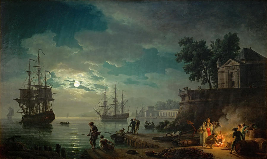 Seaport By Moonlight Painting by Claude-Joseph Vernet
