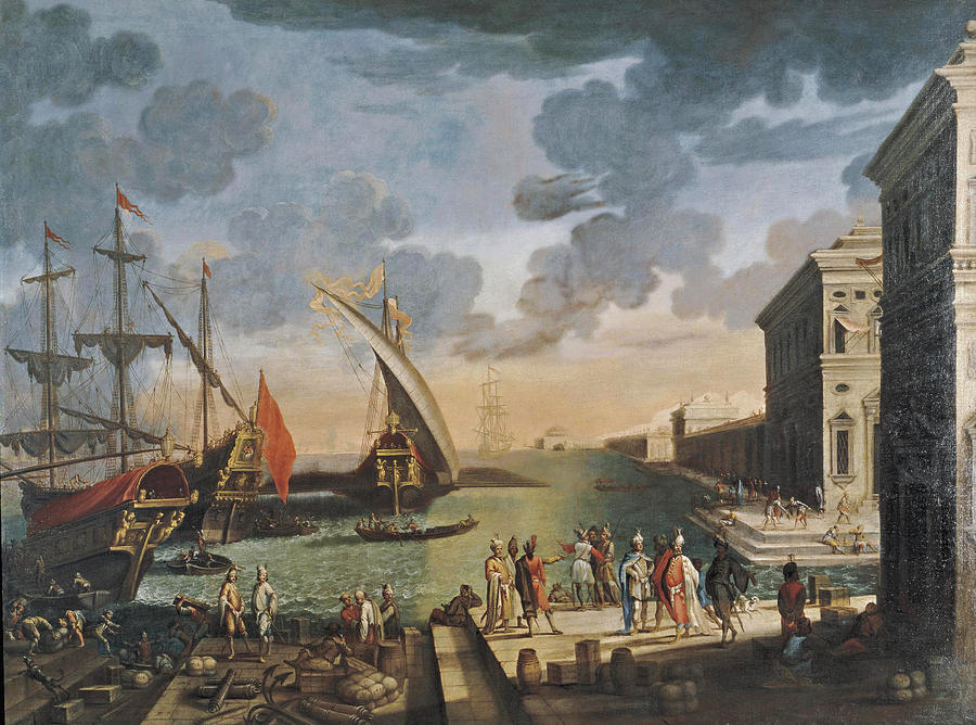 Seaport with Figures Painting by Pietro Ciafferi