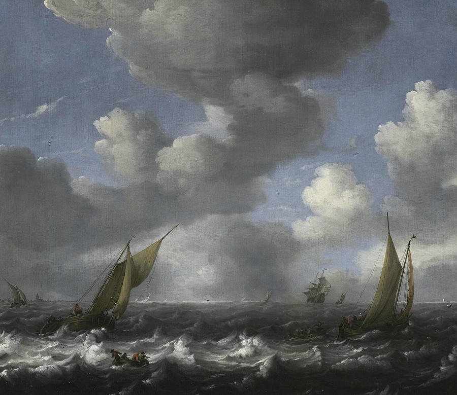 Seascape and Fishing Boats Painting by Ludolf Bakhuizen