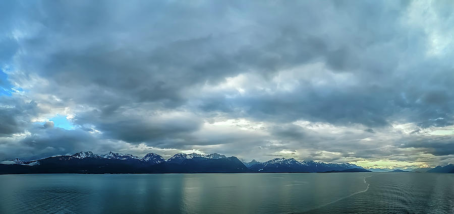 Seascape and mountain landscape on blue sky background in alaska Photograph by Alex Grichenko
