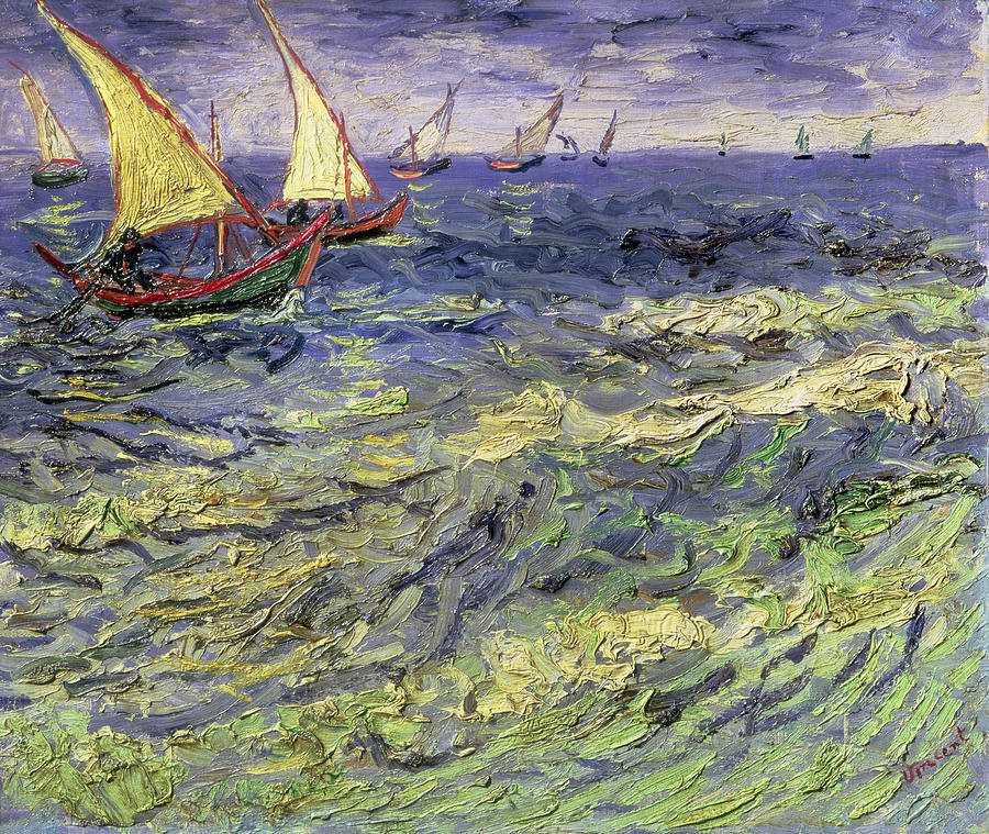 Seascape at Saintes-Maries. Fishing Boats at Sea Painting by Vincent van Gogh