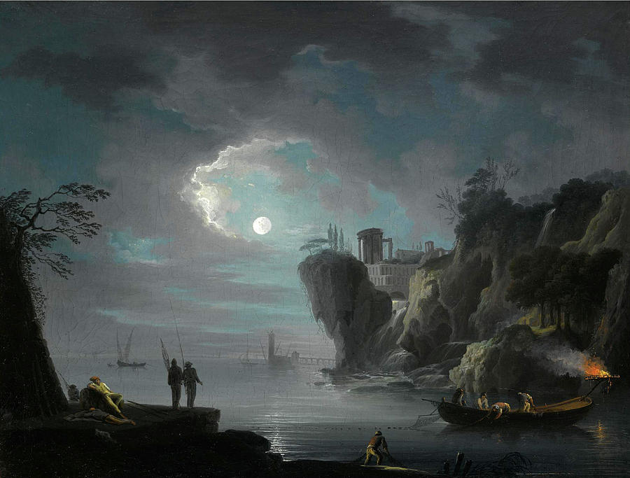 Seascape by Moonlight Painting by Attributed to Francesco Fidanza