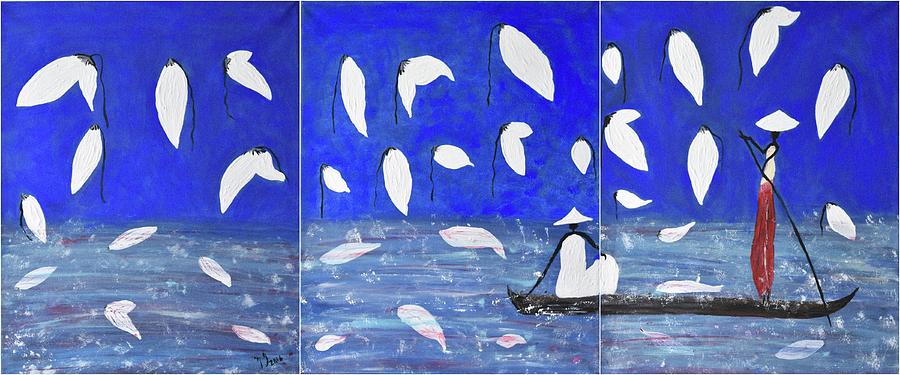 Oriental Art Seascape Art-Oriental Art-Boat at Sea Acrylic Painting-Asian Style beautiful Sea Art Painting by Geanna Georgescu