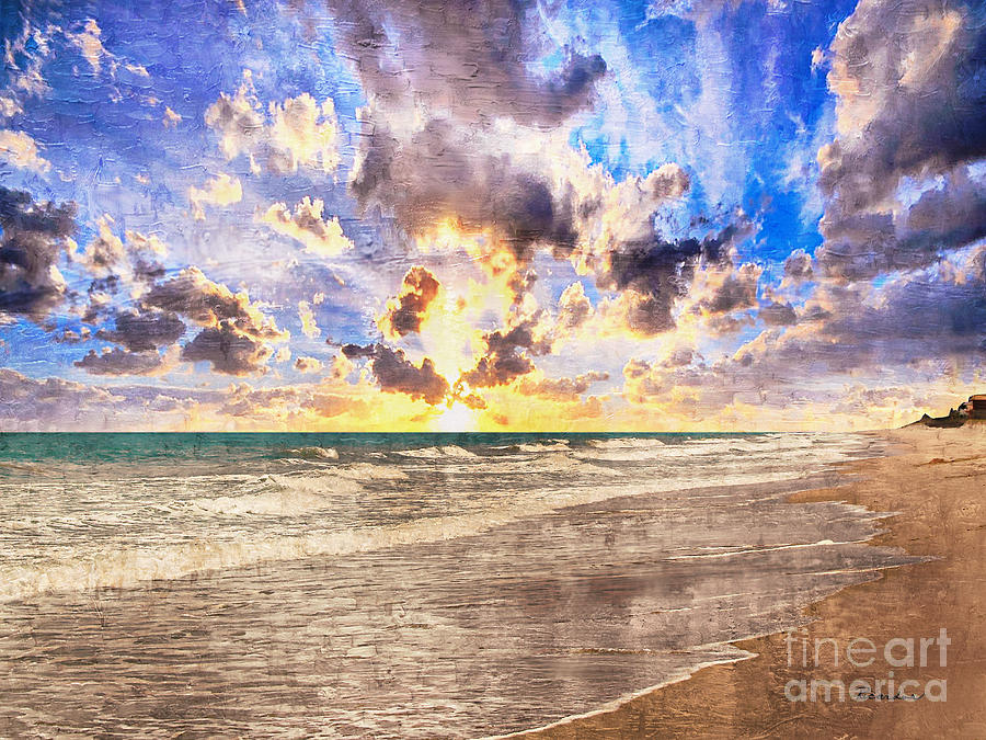 Seascape Sunset Impressionist Digital Painting B7 Painting by Ricardos Creations
