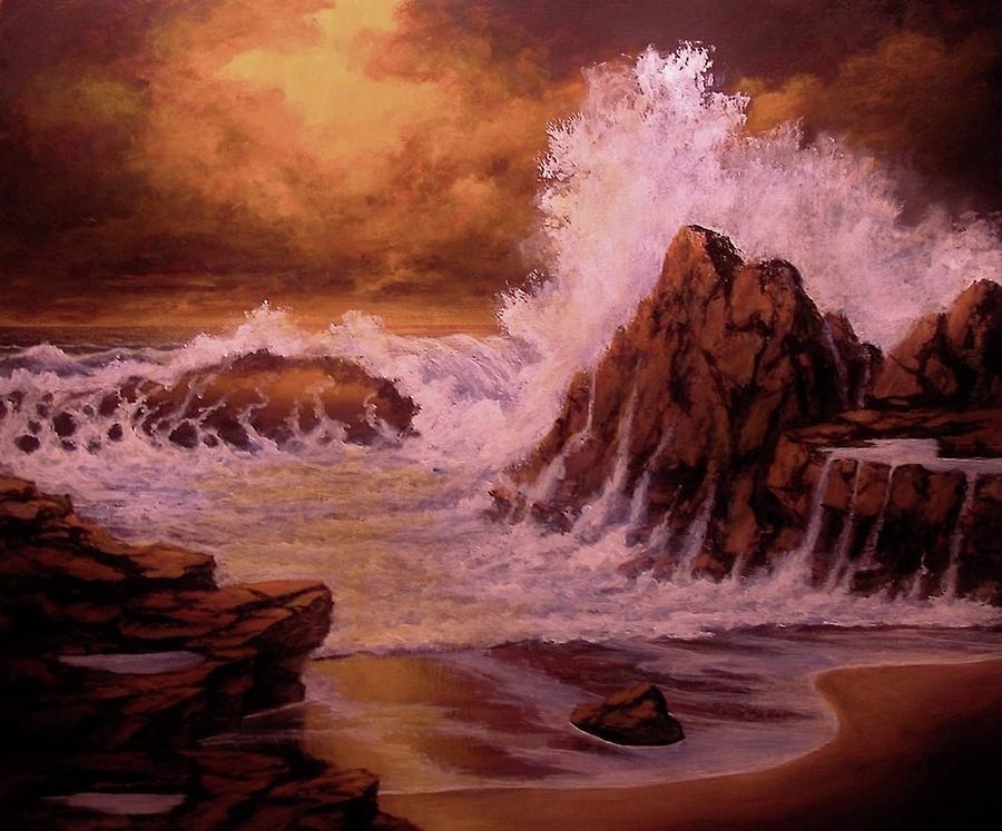 Seascape Painting - Seascape Sunset by John Cocoris