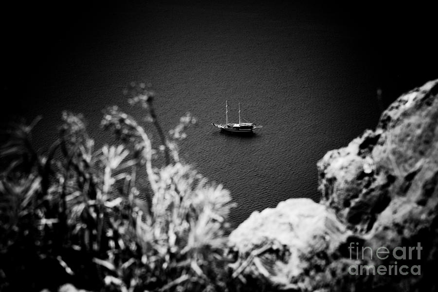 Seascape with boat Artmif.lv balck and white Photograph by Raimond Klavins