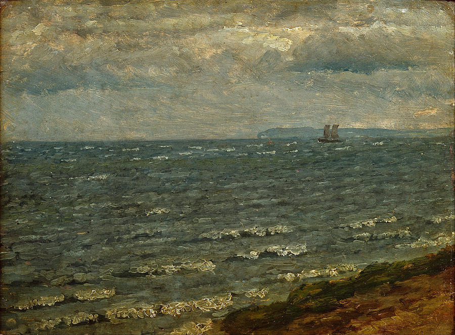 Ship Painting - Seascape with impending rain. Lillebaelt by Dankvart Dreyer